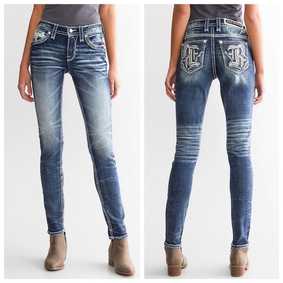 Rock Revival | Eilish Easy Skinny Stretch Size 25" Jeans Mid Rise Curvy Fit y2k - Picture 1 of 13